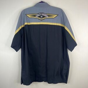 Harley Davidson Garage Mechanic Biker Shirt Mens XLarge Black‎ Gray Button Down